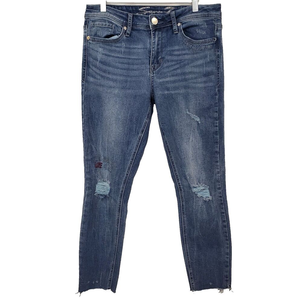 Seven 7 Embroidered Cropped Jeans Frayed hem 12 Distressed Skinny